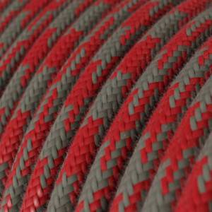 Rund textilkabel i Bomull - Tvåfärgad Eldröd och Grå RP28
