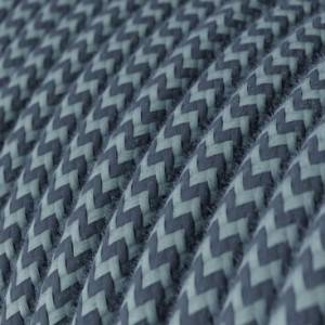 Rund textilkabel i Bomull - "ZigZag" Stone Grey och Ocean RZ25