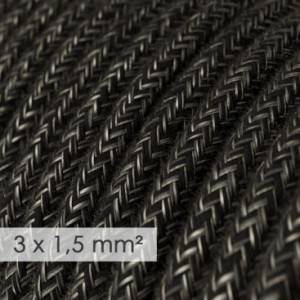 Kraftig rund textilkabel 3x1,50 - naturligt linne antracitgrå RN03