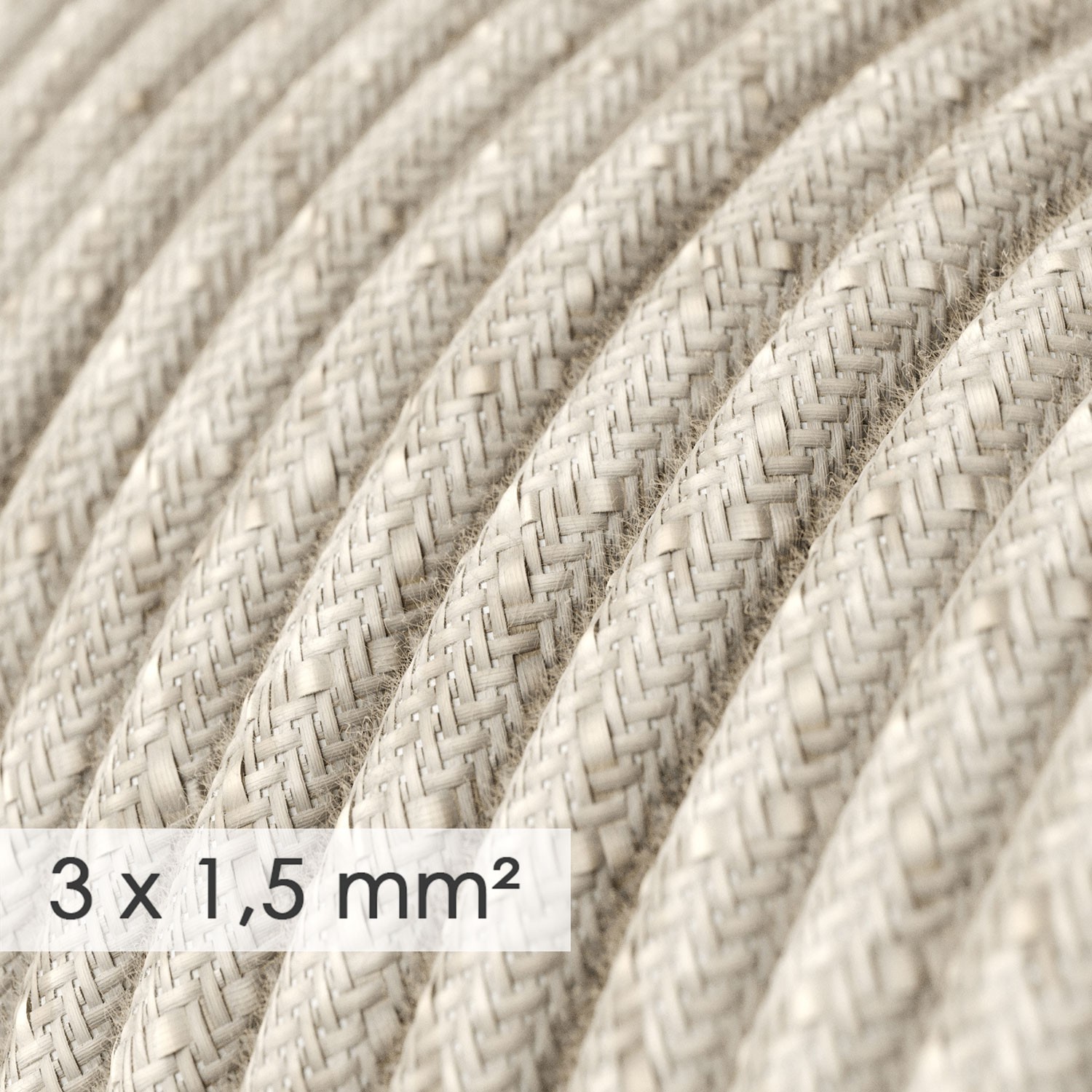 Grenuttag med textilkabel i Naturligt Linne RN01 Neutral och Schuko-kontakt med komfortgrepp