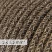 Grenuttag med textilkabel i Naturligt Linne RN04 Brun och Schuko-kontakt med komfortgrepp