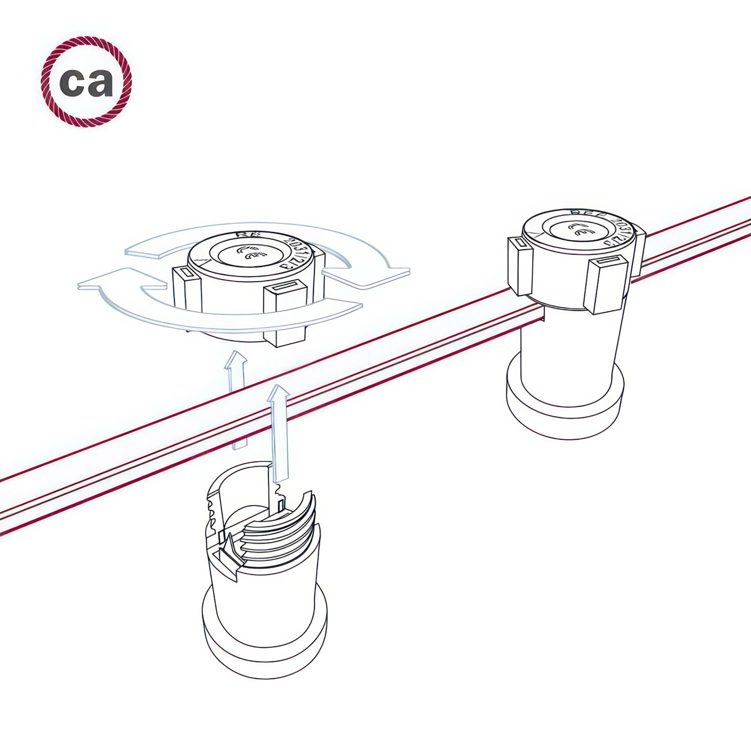 Elektrisk kabel för ljusslinga täckt med Rött CM09 tyg - UV-beständig