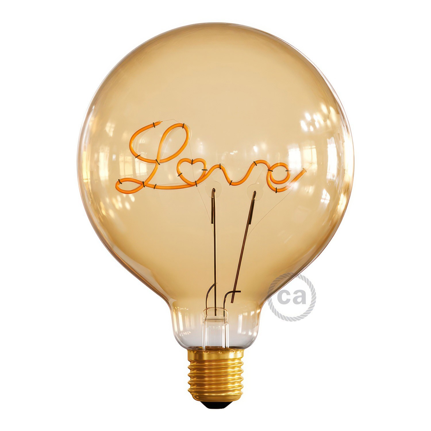 LED Ljuskälla Gold för lampfot (upprätt position) - Globe G125 med LED-filament “Love” - 5W E27 Decorative Vintage 2000K
