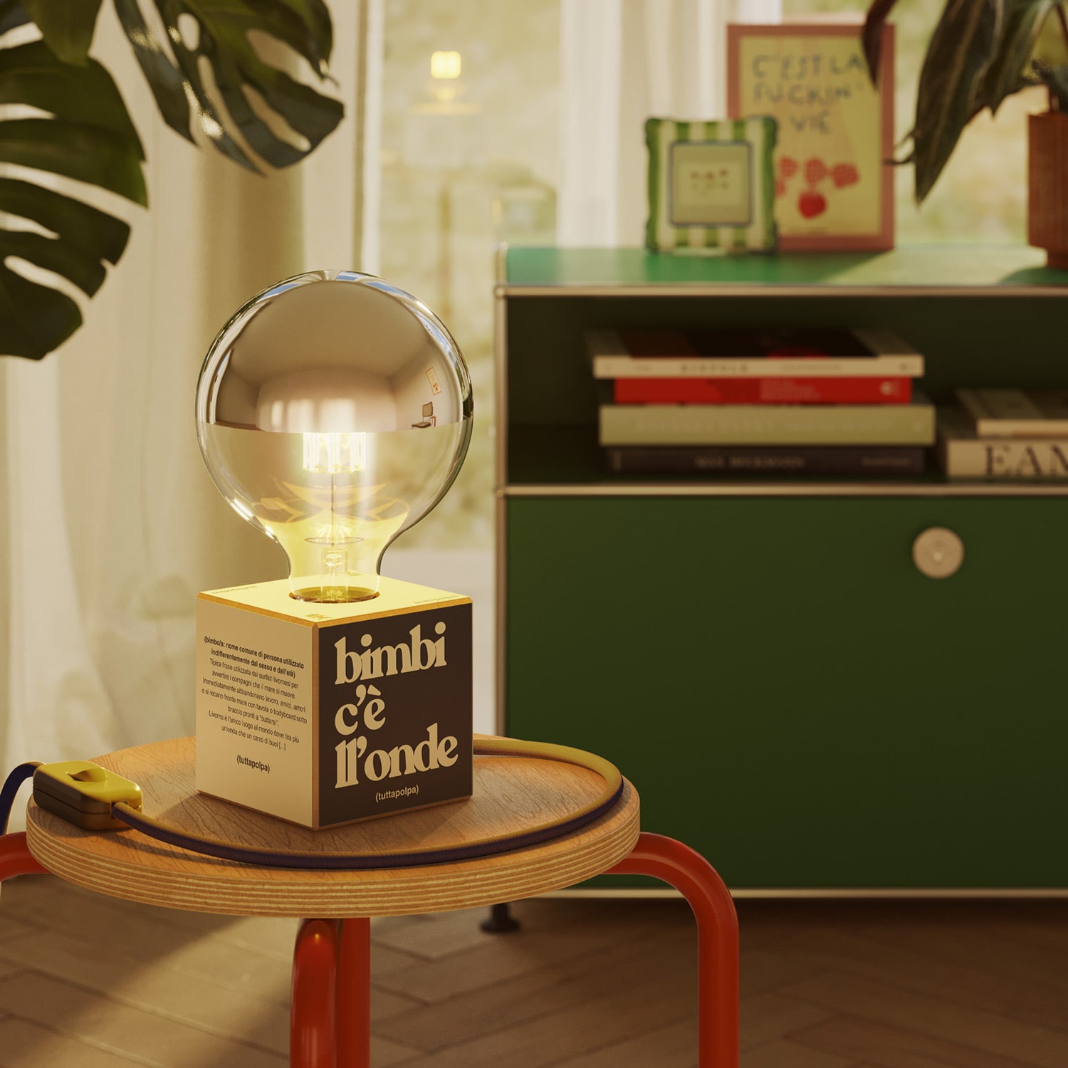 Lampada da tavolo Cubetto "Bimbi c’è l’onde" con lampadina globo mezza sfera argento - Tuttapolpa