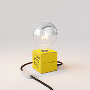 Lampada da tavolo Cubetto "Ti odio amore mio" con lampadina globo mezza sfera argento - Santomanifesto