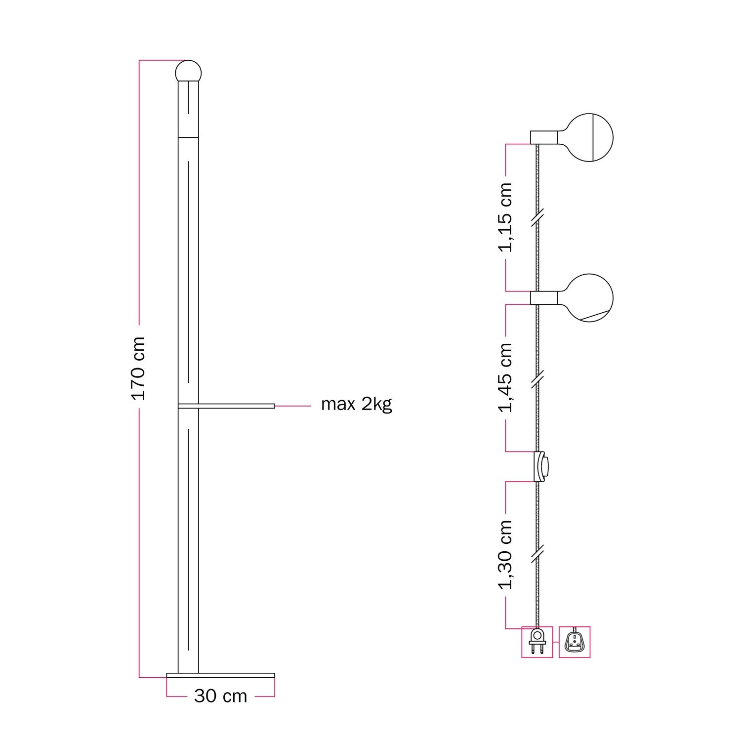 Rocco XXL - Lampada da terra multicolor con spina UK e lampadina Maria e Camo
