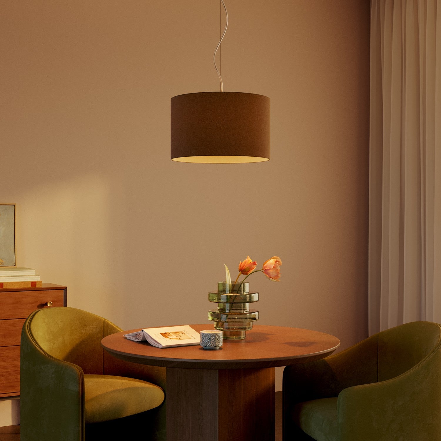 Lampada a sospensione con paralume in tessuto Cilindro Small - Made in Italy - Lana Marrone No