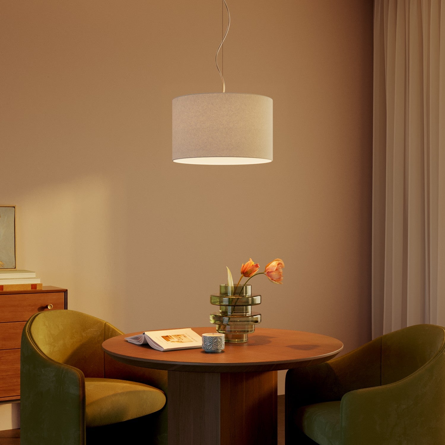 Lampada a sospensione con paralume in tessuto Cilindro Small - Made in Italy - Lana Sabbia No