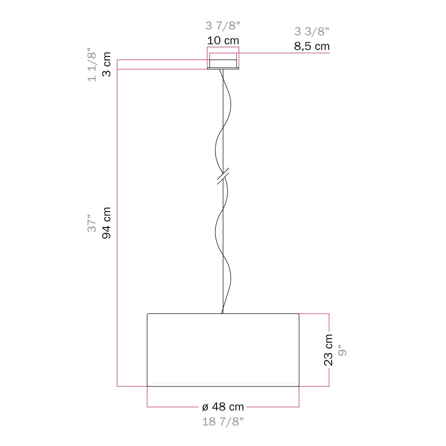 Lampada a sospensione con paralume in tessuto Cilindro Medium - Made in Italy - Juta Naturale Si