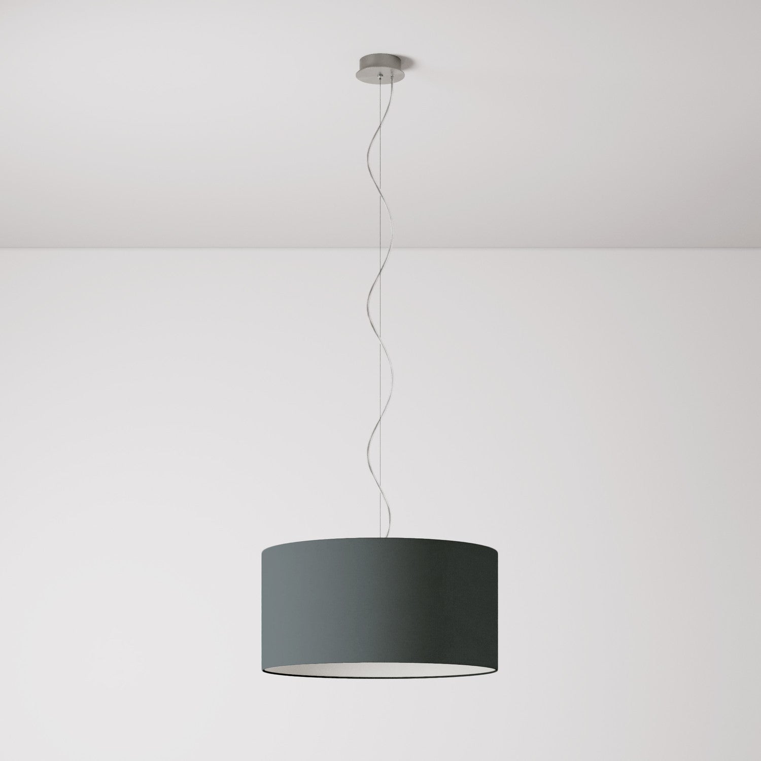 Lampada a sospensione con paralume in tessuto Cilindro Medium - Made in Italy - Teletta Grigio Scuro No