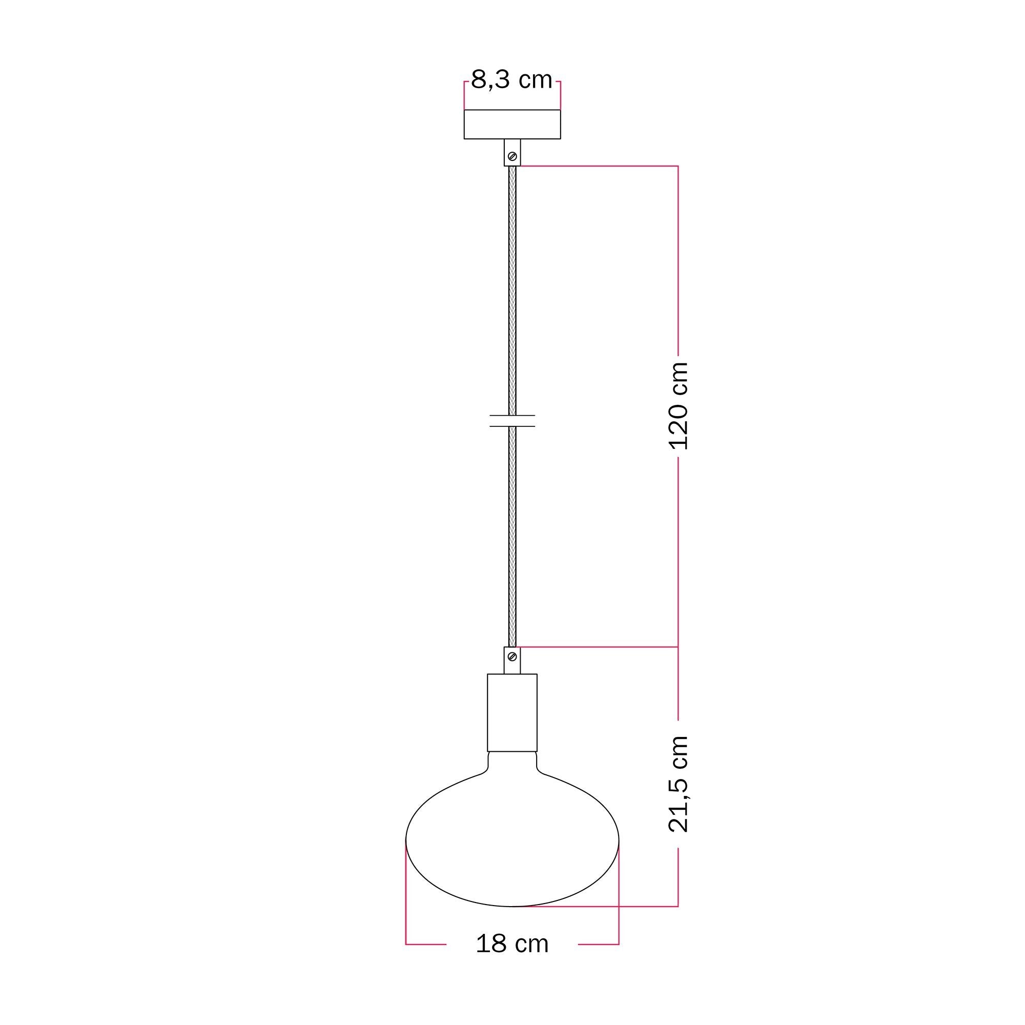 Hänglampa med LED-lampa Ellipse med porseleffekt - Svart matt