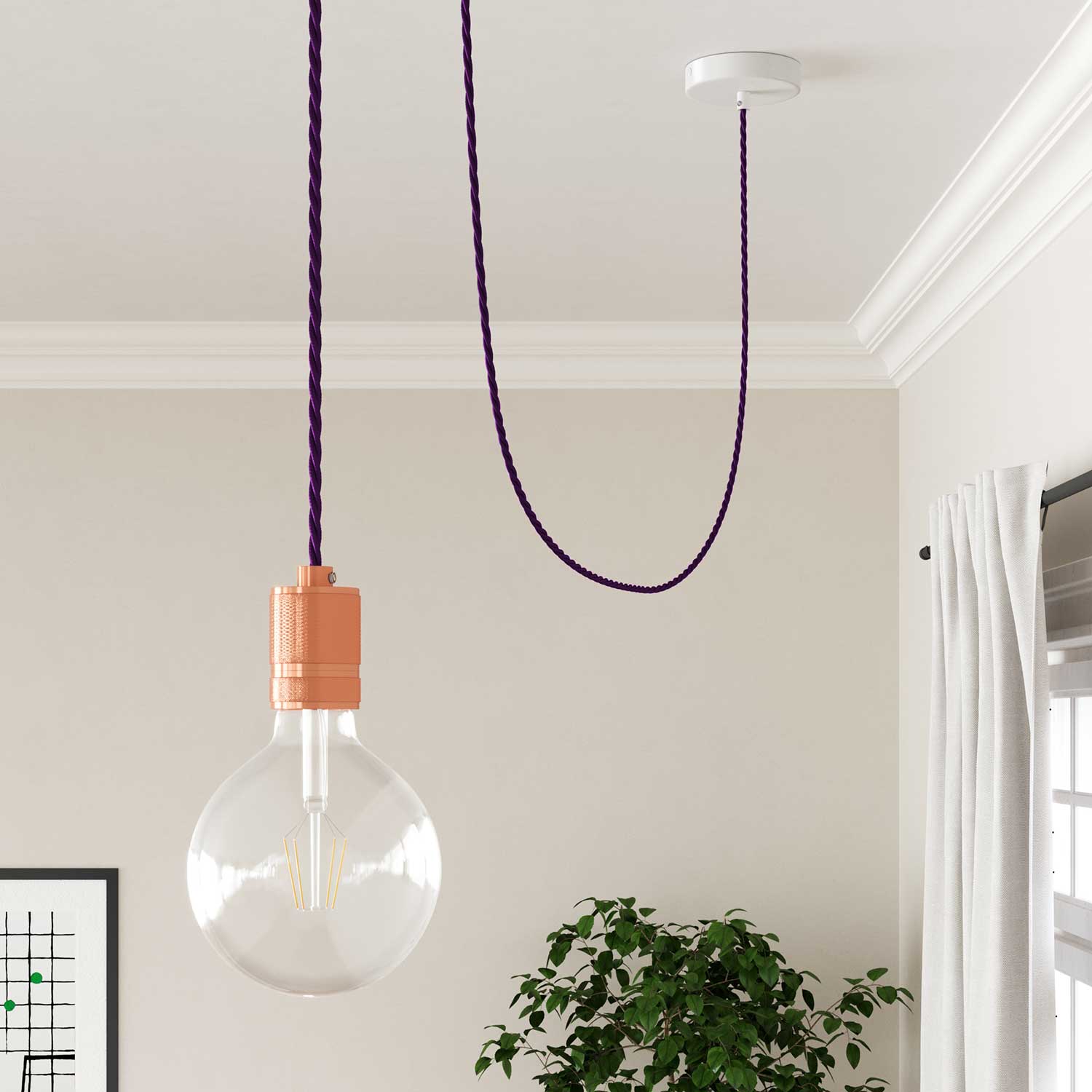 Cavo tessile colorato trecciato Viola Imperiale - L'Originale Creative Cables, per decorazioni luminose uniche - TM14