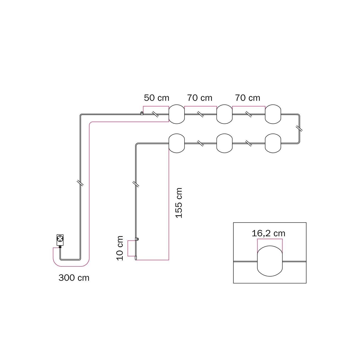 Catena luminosa 6 punti luce da esterno IP67 Desert Brown - Marina6 Cherry
