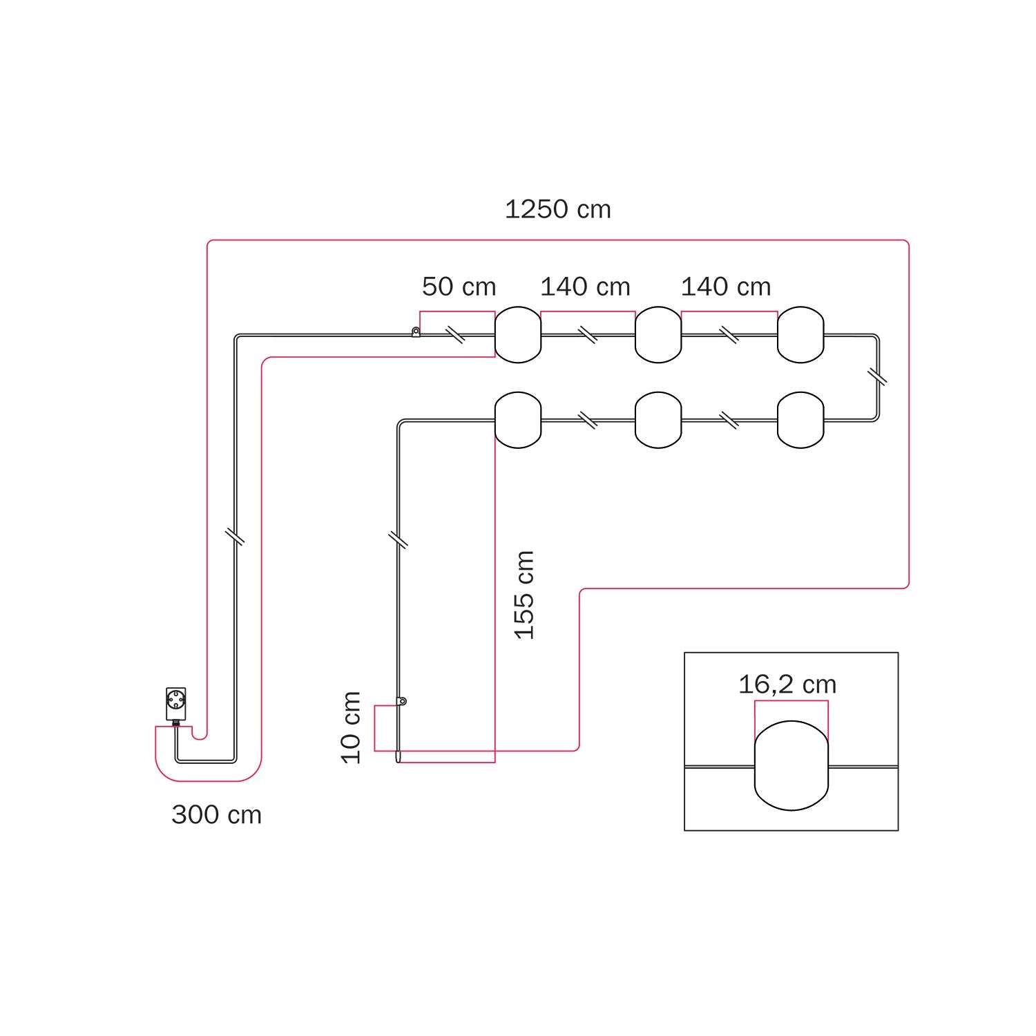 Catena luminosa 6 punti luce da esterno IP67 Rosso Stella Marina - Marina6 Cherry 140 cm