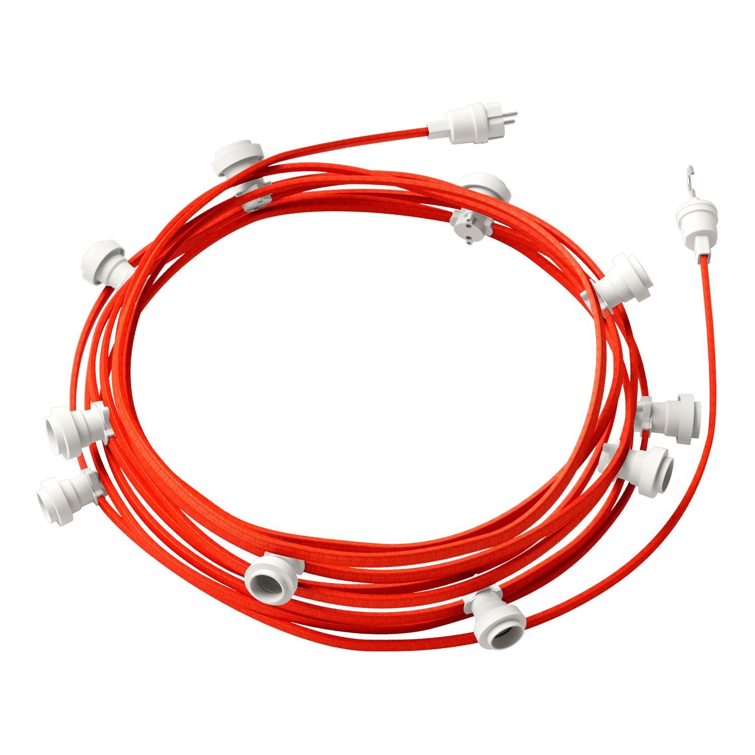 Catenaria Sistema Lumet da 12,5 m con cavo tessile CF15, 10 portalampada, gancio e spina bianchi