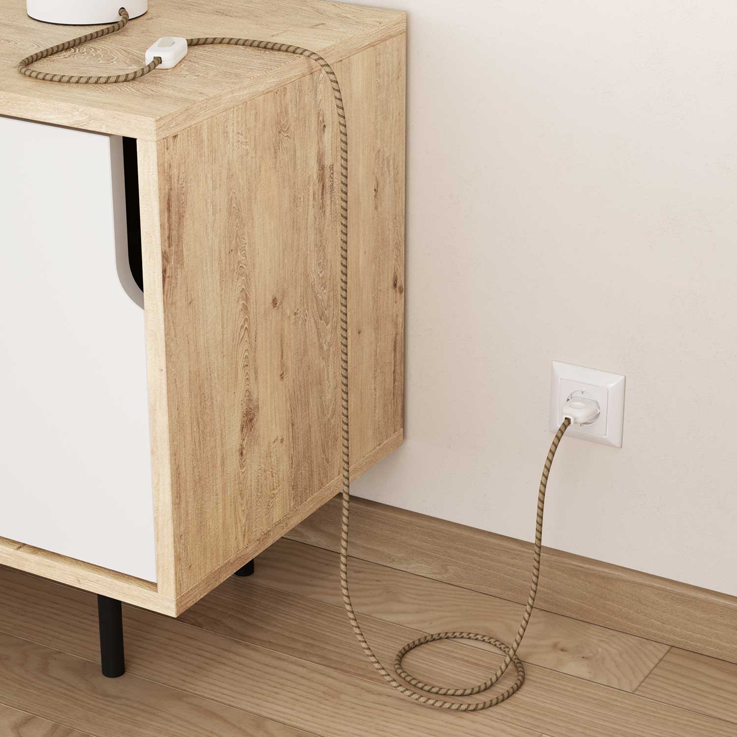 Cavo tessile Corteccia e Beige Stripes - L'Originale Creative Cables, ottimo per lampade DIY - RD53