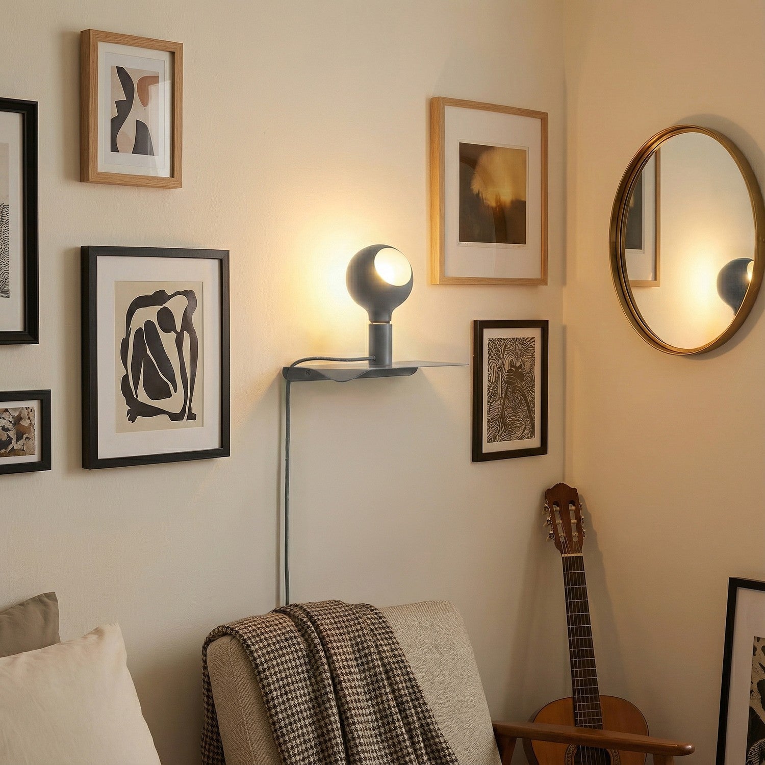 Combo Camo - Lampada con mensola e spina UK - Grigio - Creative Cables