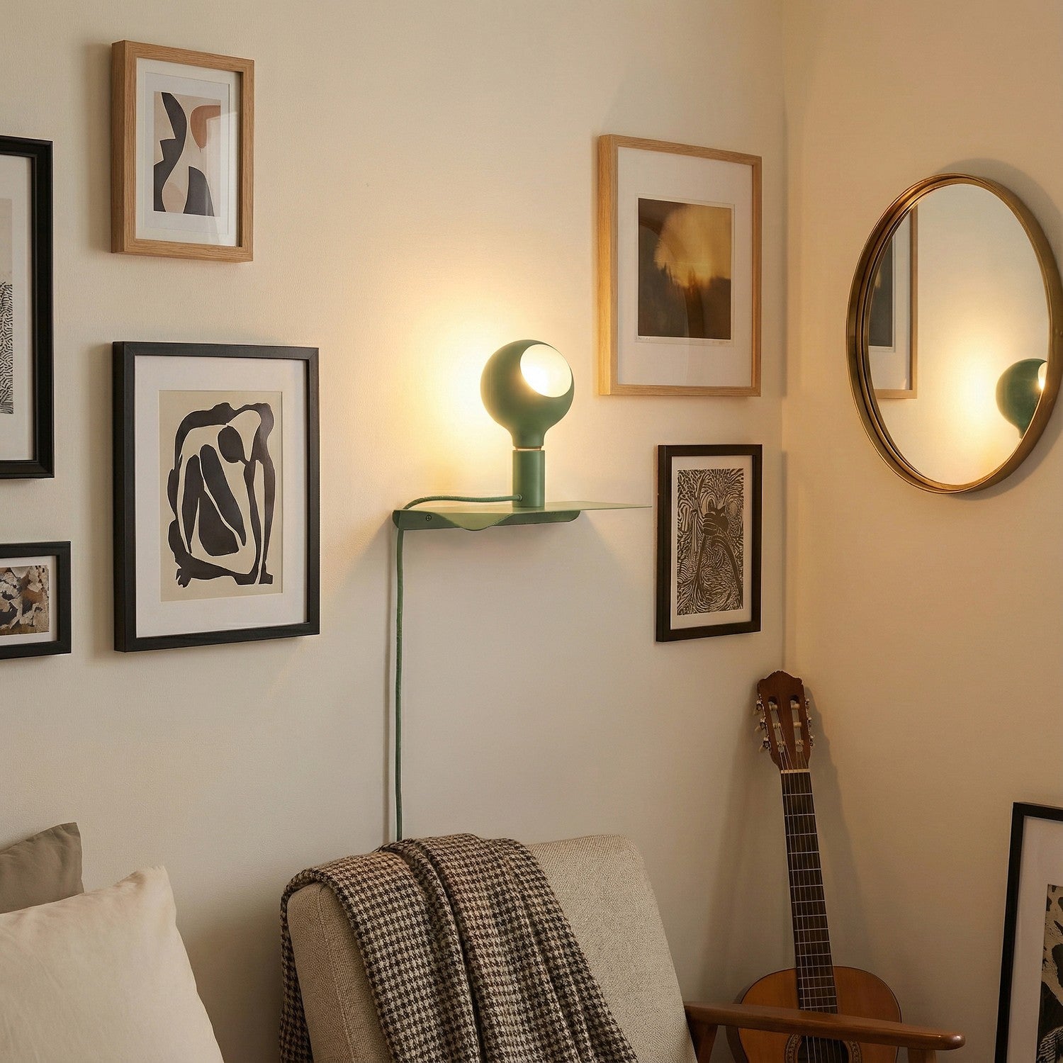 Combo Camo - Lampada con mensola e spina UK - Verde - Creative Cables