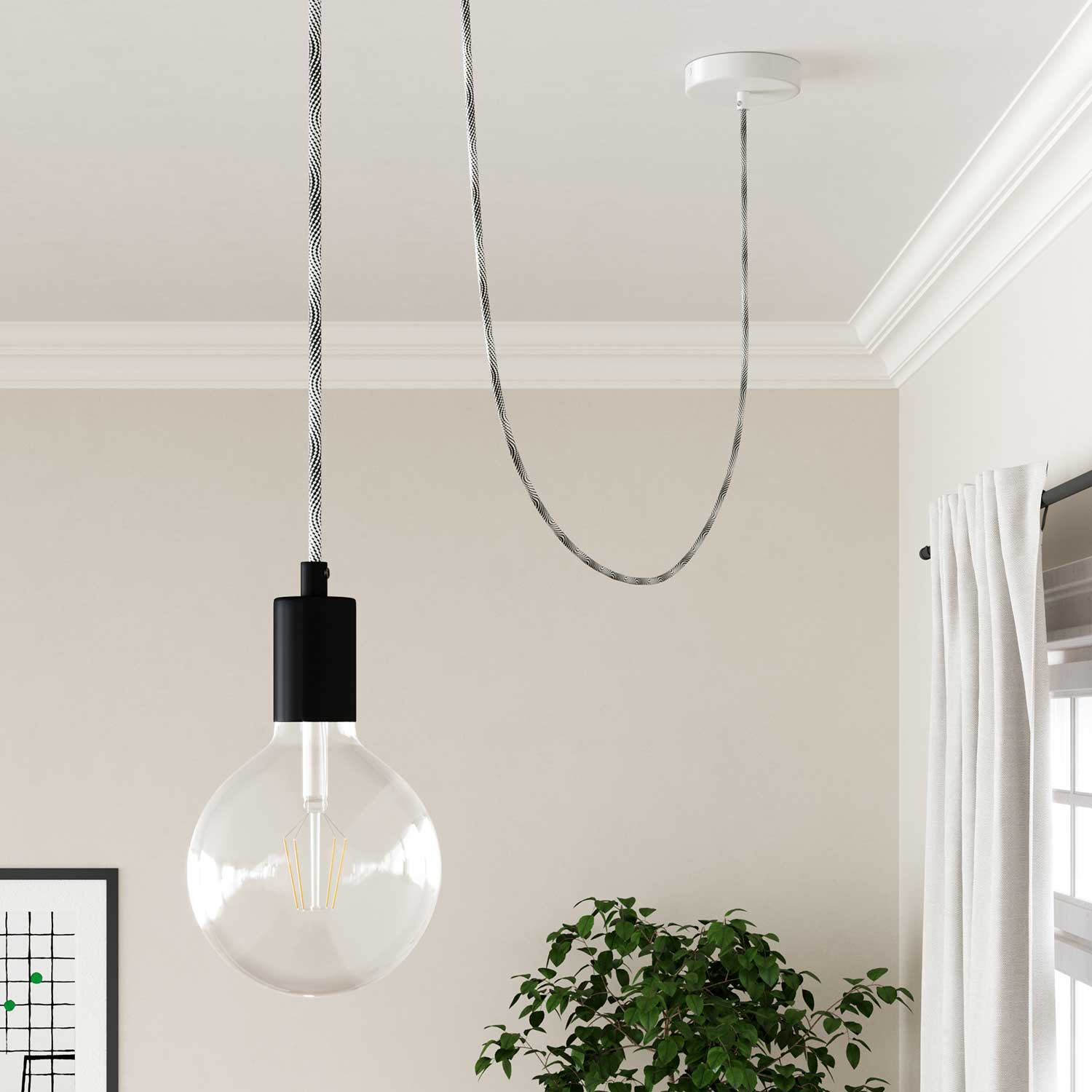 Corda elettrica per illuminazione Optical Nero e Argento Vertigo - L'Originale Creative Cables, per lampade DIY - ERM64