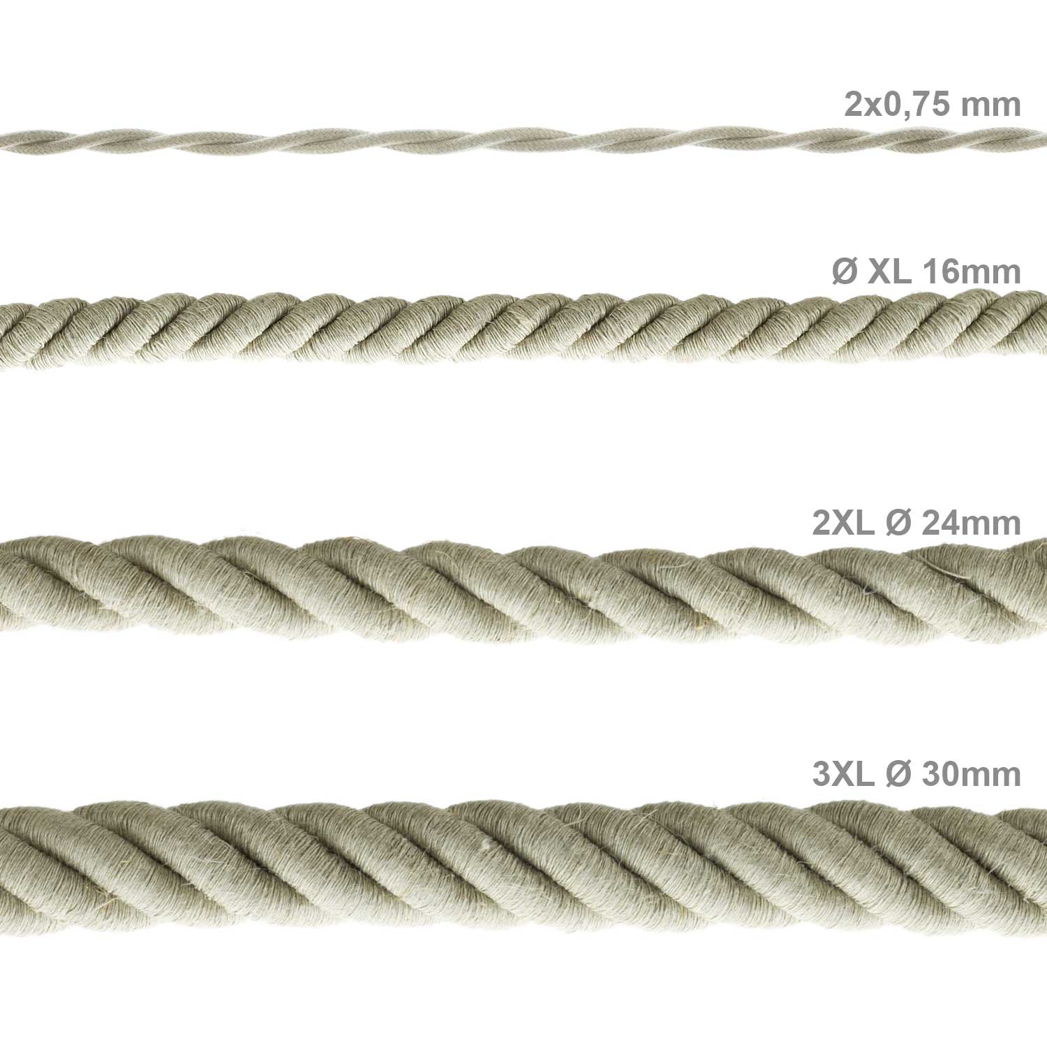 Cordone elettrico 3x0,75 rivestito in lino naturale