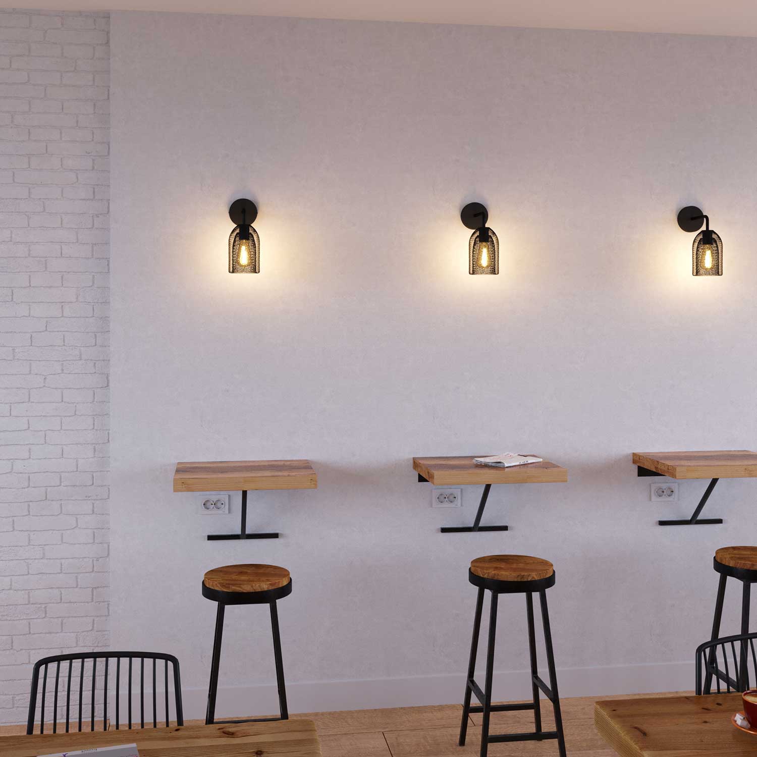 Fermaluce Metal con paralume Ghostbell, lampada a muro in metallo con estensione curva - Nero