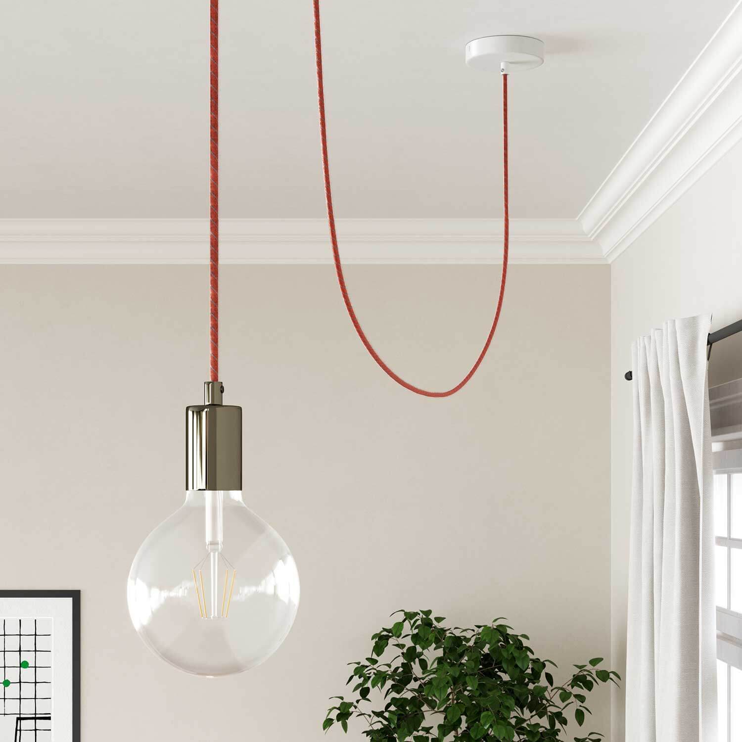 Filo elettrico ricoperto in cotone Mattone e Azzurro Vertigo - L'Originale Creative Cables, per lampadari e lampade - ERC36