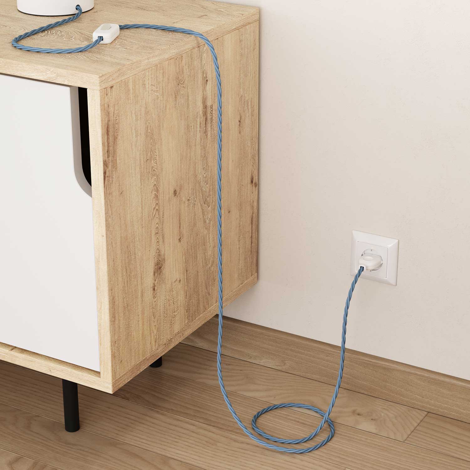 Filo elettrico trecciato ricoperto in cotone Blu Oceano - L'Originale Creative Cables, per valorizzare i tuoi lampadari - TC53