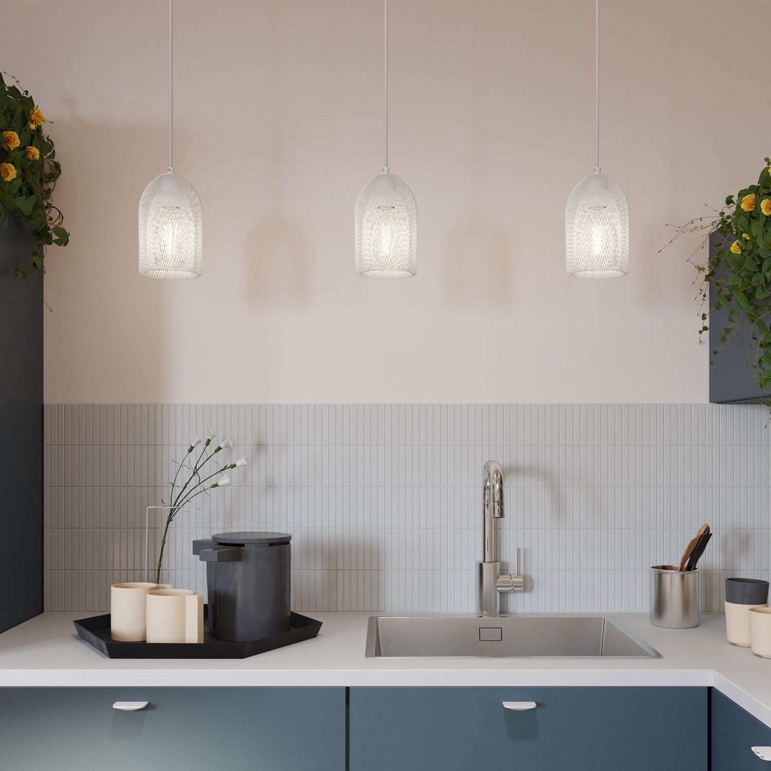 Gabbia paralume GhostBell in metallo con kit portalampada E27 - Bianco