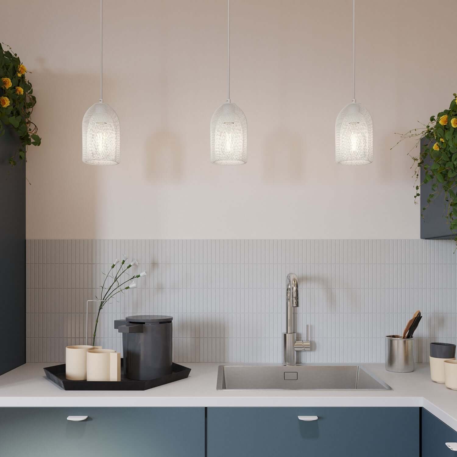 Gabbia paralume GhostBell in metallo con kit portalampada E27 - Bianco