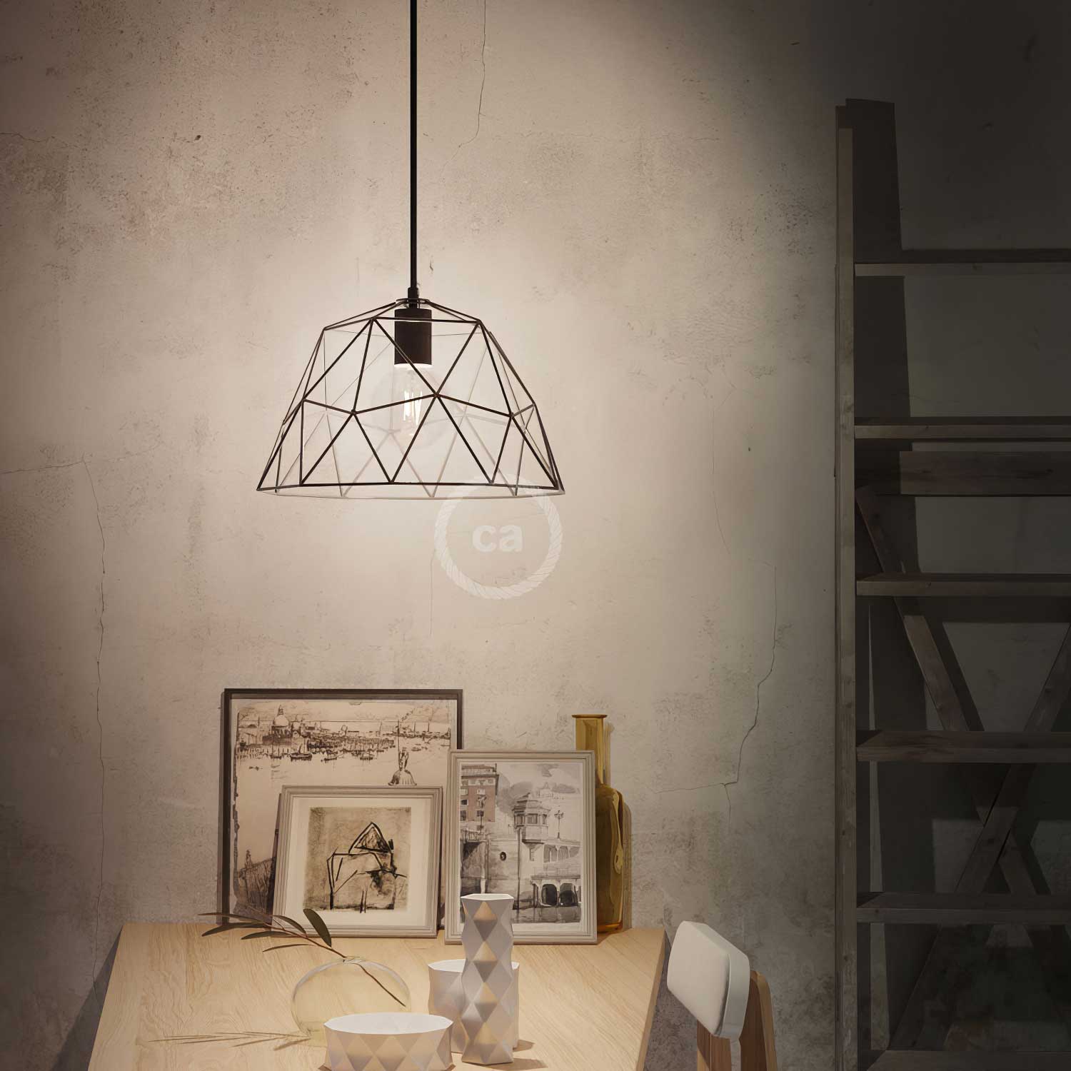 Gabbia XL paralume Dome in metallo con portalampada E27 - Nero