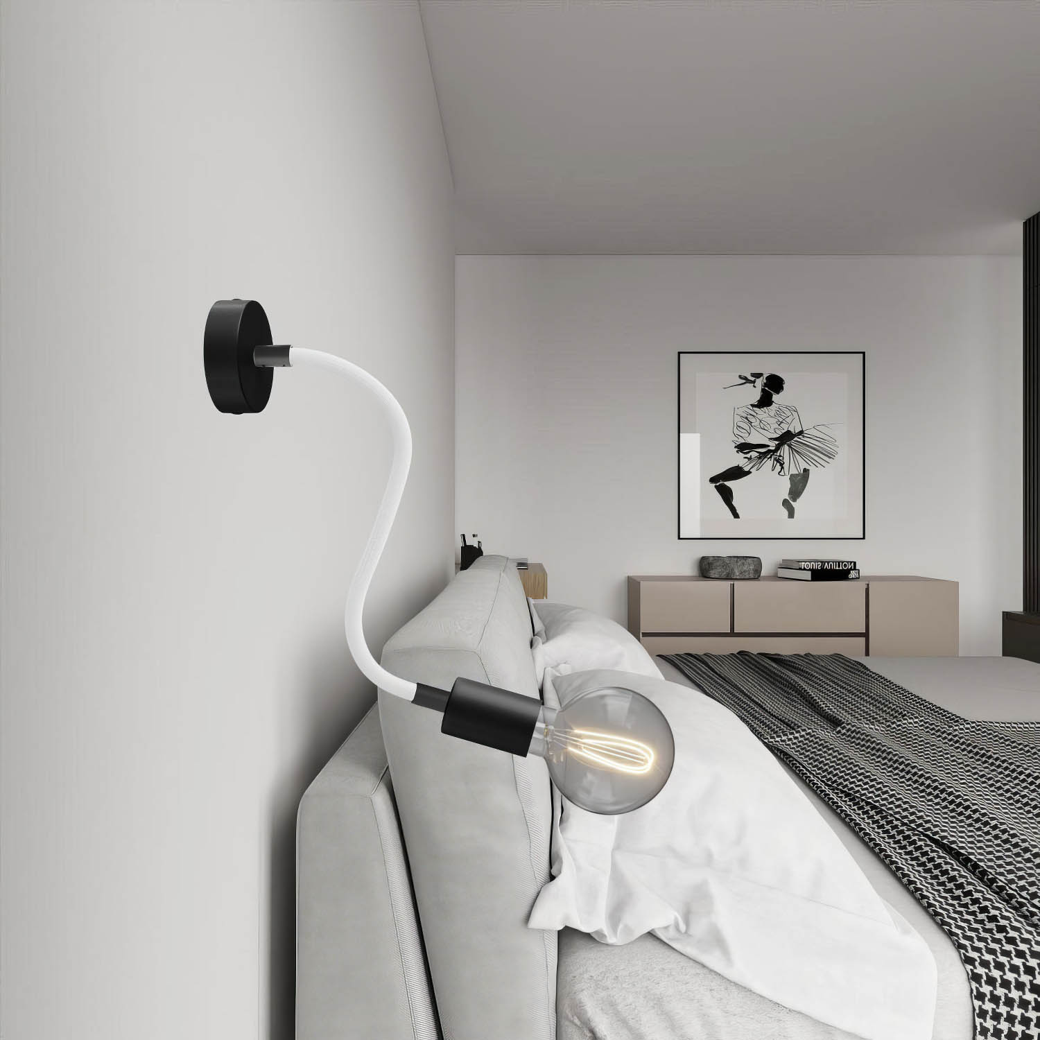 Kit Creative Flex tubo flessibile di estensione rivestito in tessuto RM01 Bianco con terminali metallici Nero 30 cm