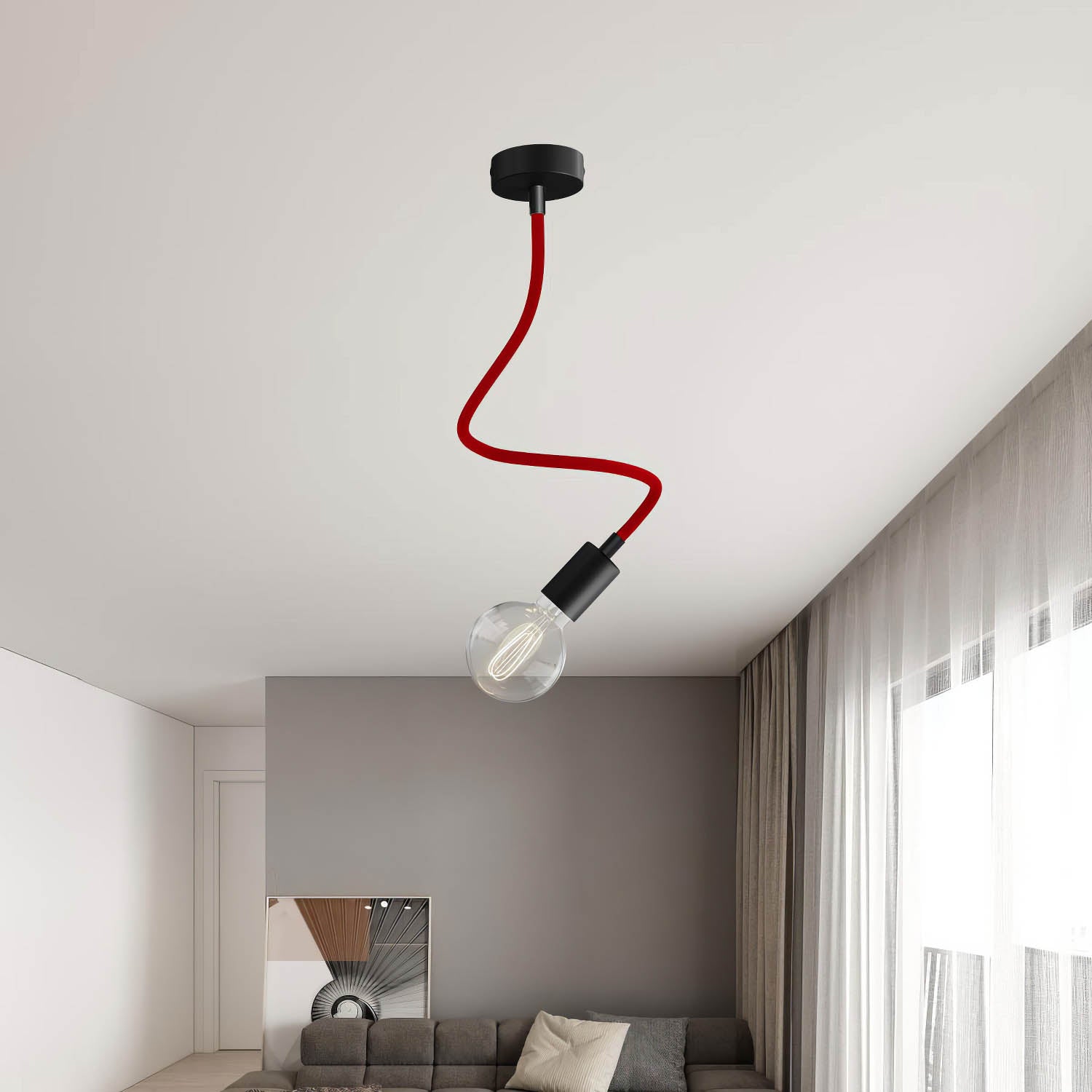 Kit Creative Flex tubo flessibile di estensione rivestito in tessuto RM09 Rosso con terminali metallici Nero 60 cm