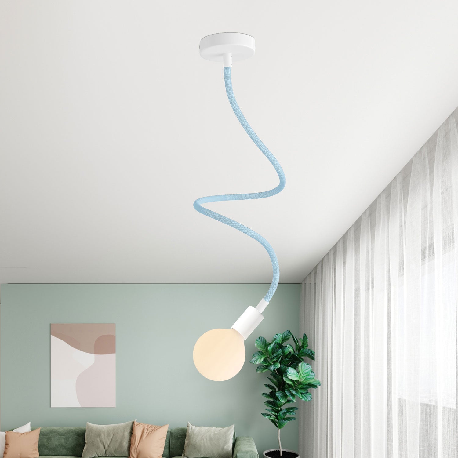 Kit Creative Flex tubo flessibile rivestito in tessuto RM76 Blu carta da zucchero con terminali metallici Bianco opaco 90 cm