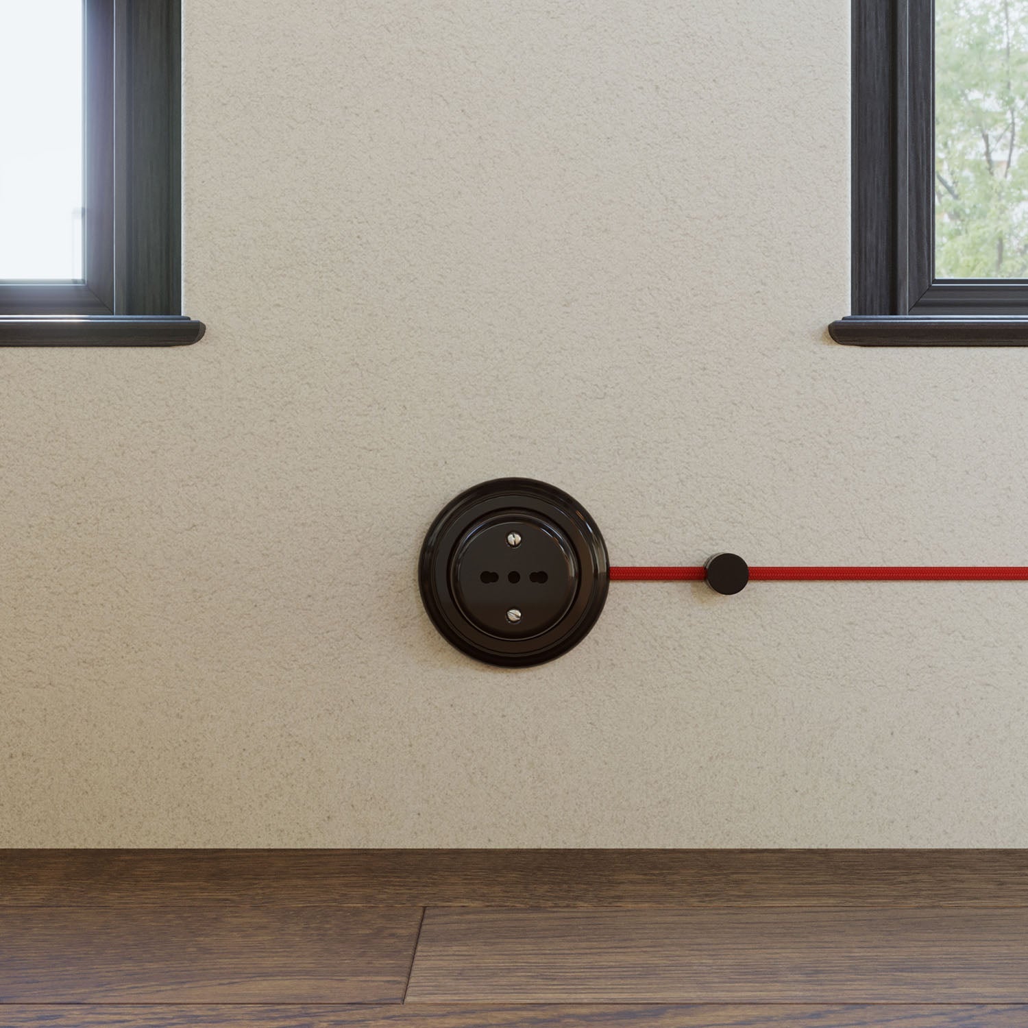 Kit presa bipasso italiana 10/16A da parete e base in porcellana - Nero