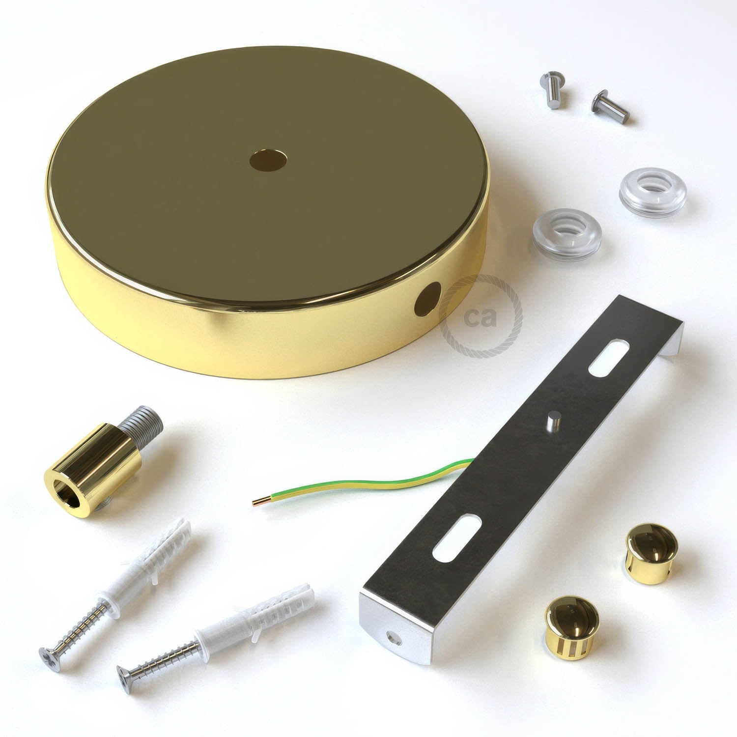 Kit rosone cilindrico in metallo a 1 foro centrale e 2 fori laterali - Ottone Cilindrico