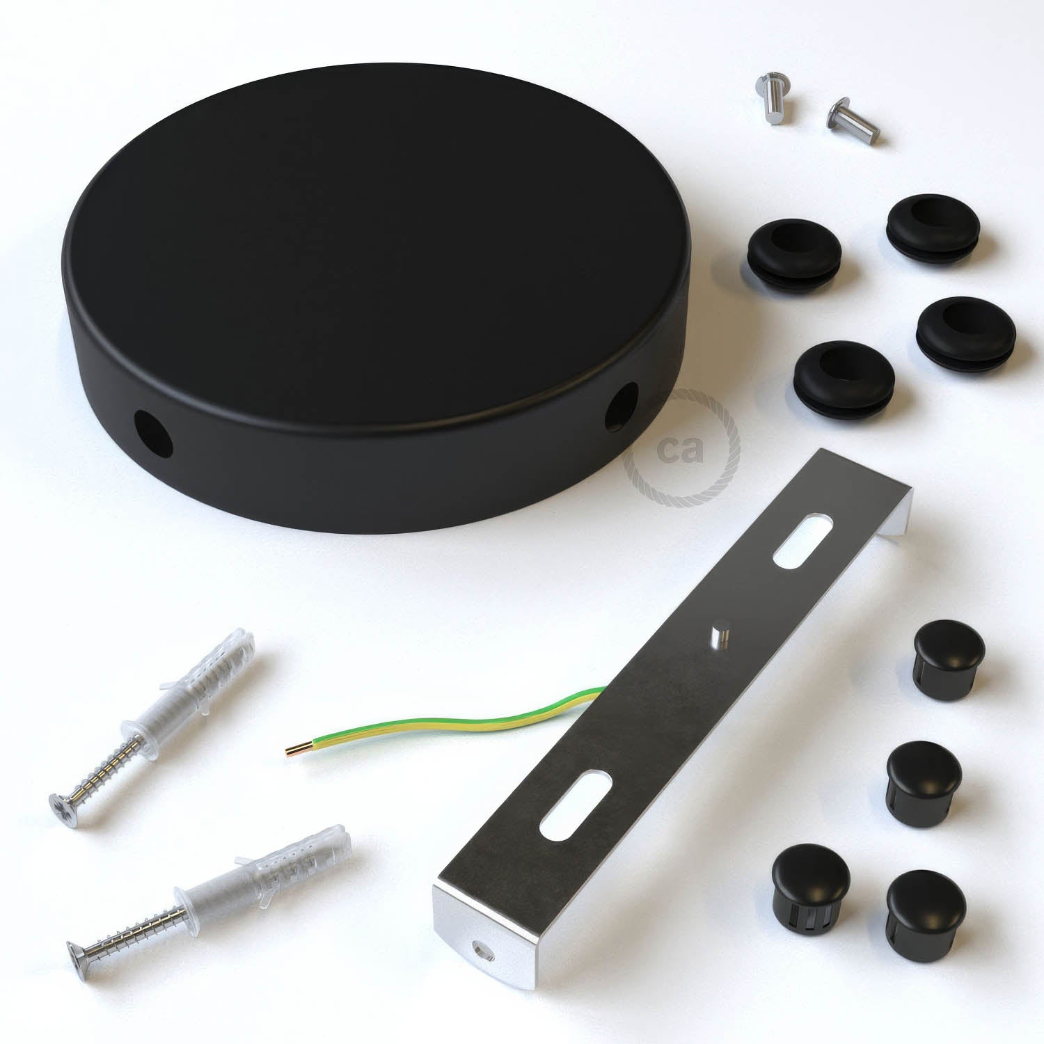 Kit rosone cilindrico in metallo a 4 fori laterali (scatola di derivazione) - Nero