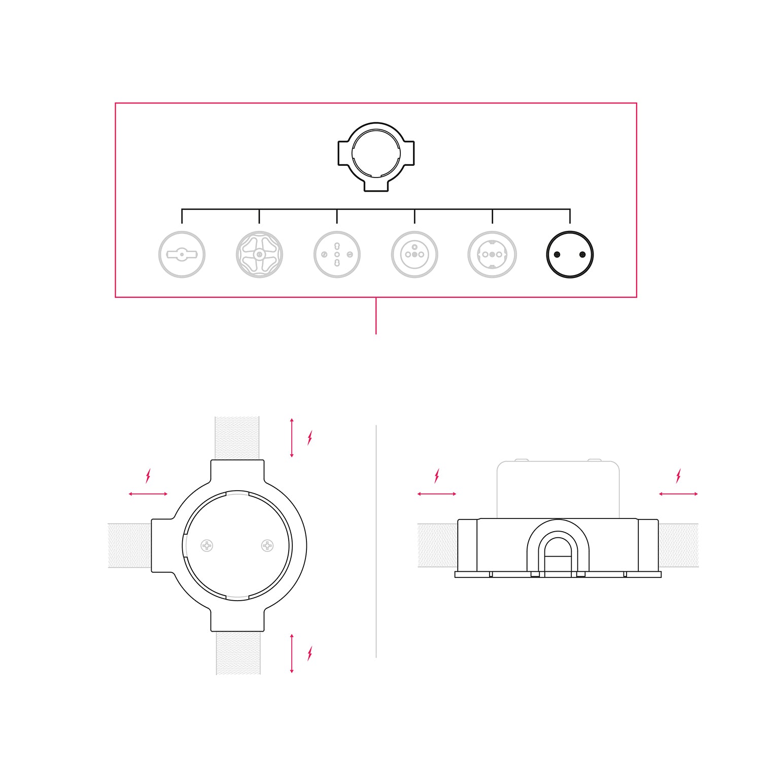 Kit scatola di derivazione e base per Creative-Tubes in porcellana - Nero 3