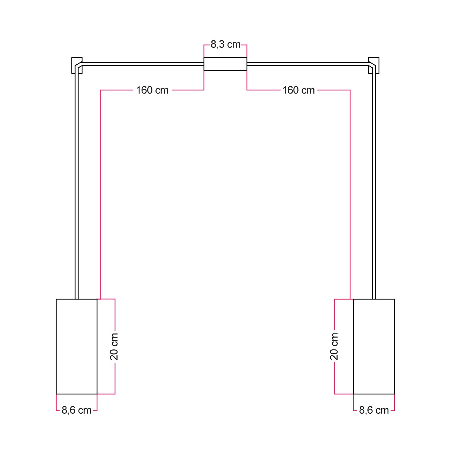 Lampada a 2 cadute con paralumi in legno per faretto Tub-E27