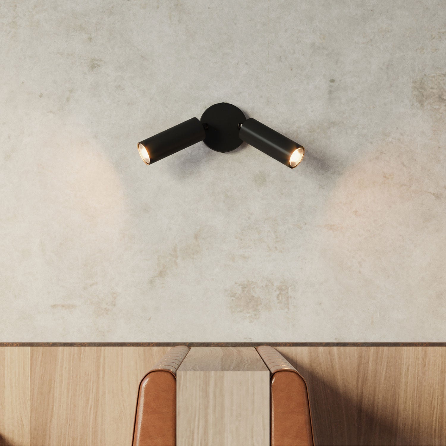 Lampada a 2 faretti con paralume Tub-E14 e rosone tondo - Nero