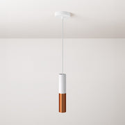 Lampada a sospensione completa di cavo tessile e doppio paralume Tub-E14 - Bianco opaco e Rame satinato