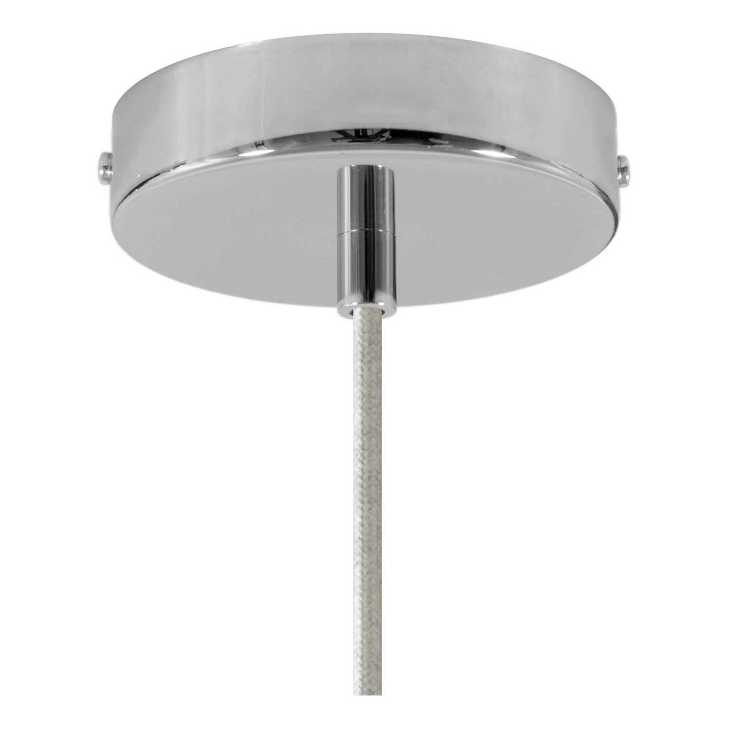 Lampada a sospensione completa di cavo tessile, paralume Bottiglia in ceramica e finiture in metallo - Bianco lucido