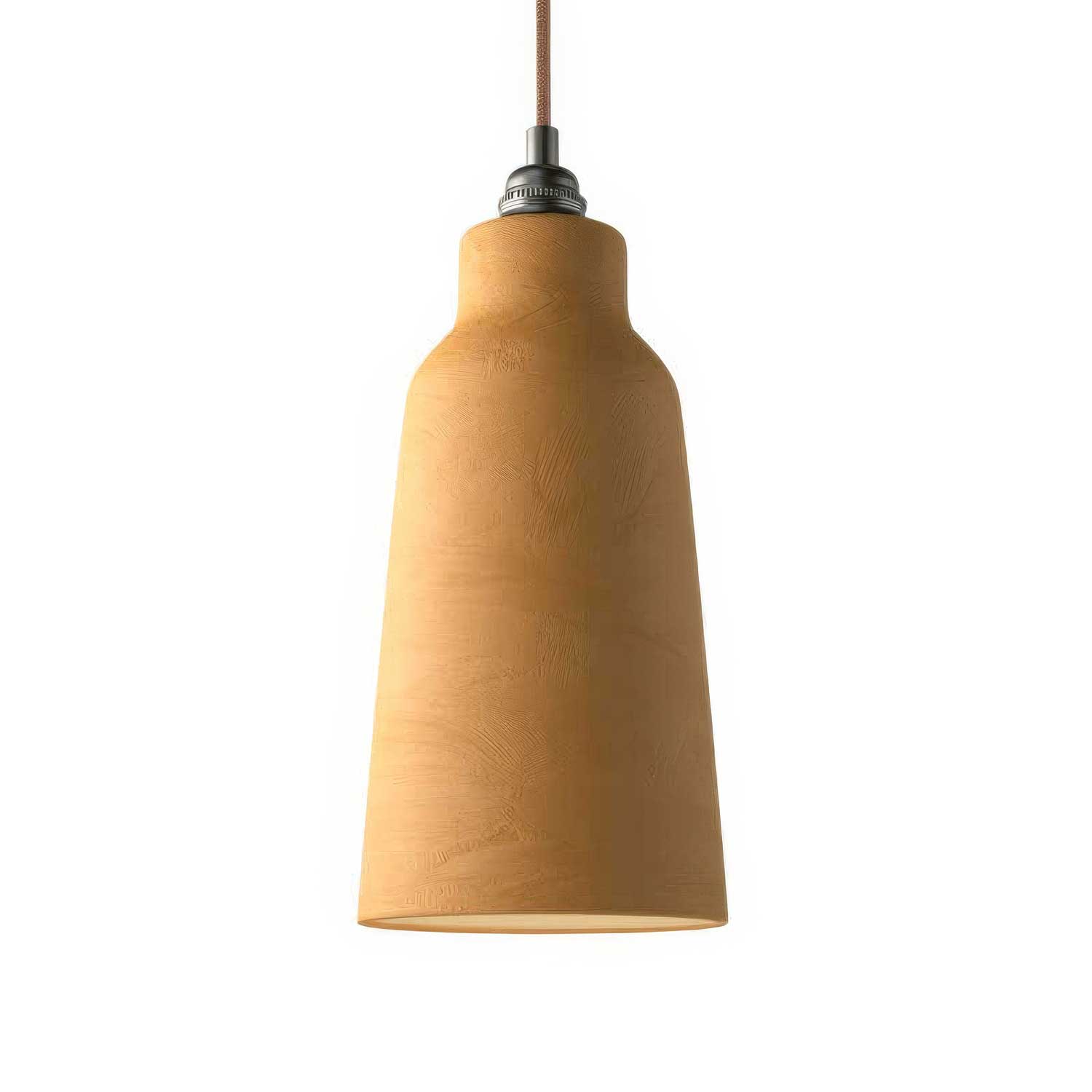 Lampada a sospensione completa di cavo tessile, paralume Bottiglia in ceramica e finiture in metallo - Terracotta striato