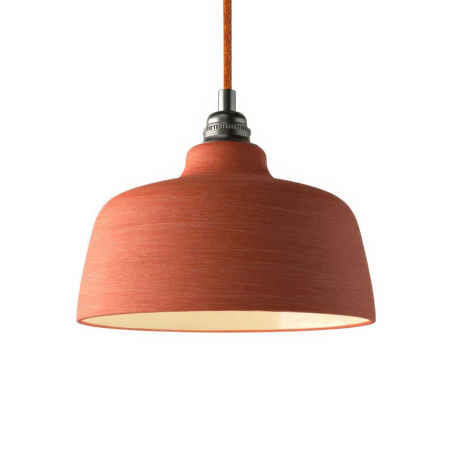Lampada a sospensione completa di cavo tessile, paralume Coppa in ceramica e finiture in metallo - Corallo striato