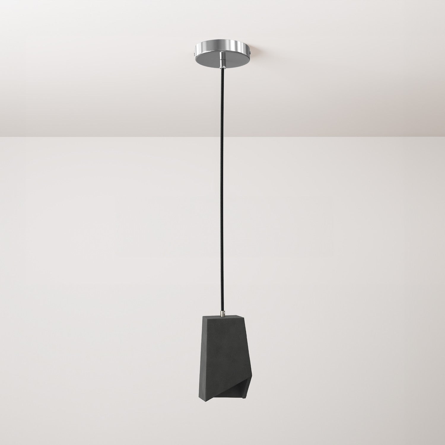 Lampada a sospensione completa di cavo tessile, paralume Prisma in cemento e finiture in metallo - Cemento scuro