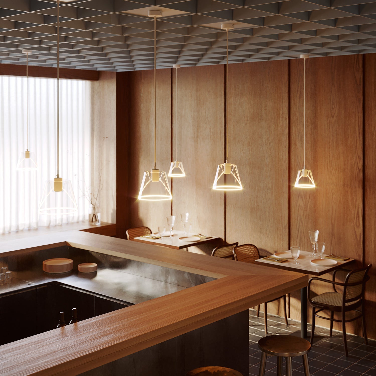 Lampada a sospensione con lampadina Ghost a cono trasparente - Bianco