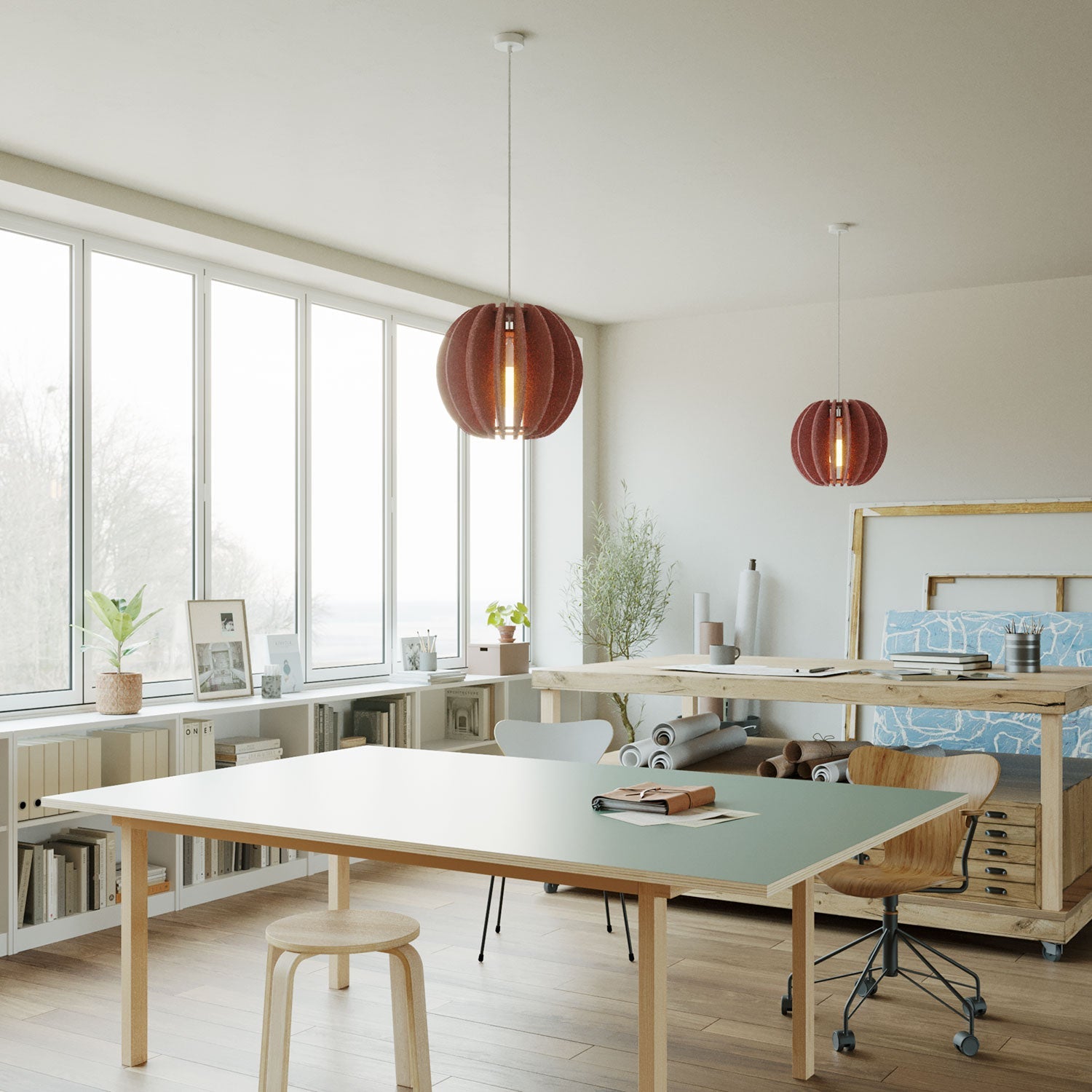 Lampada a sospensione con paralume ellittico LAMPSHHADE in materiale fonoassorbente - Rosa melange