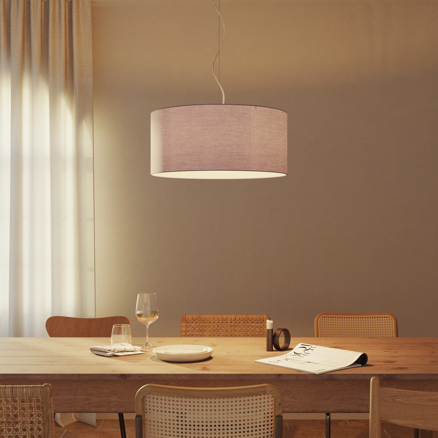 Lampada a sospensione con paralume in tessuto Cilindro Large - Made in Italy - Teletta Lilla No