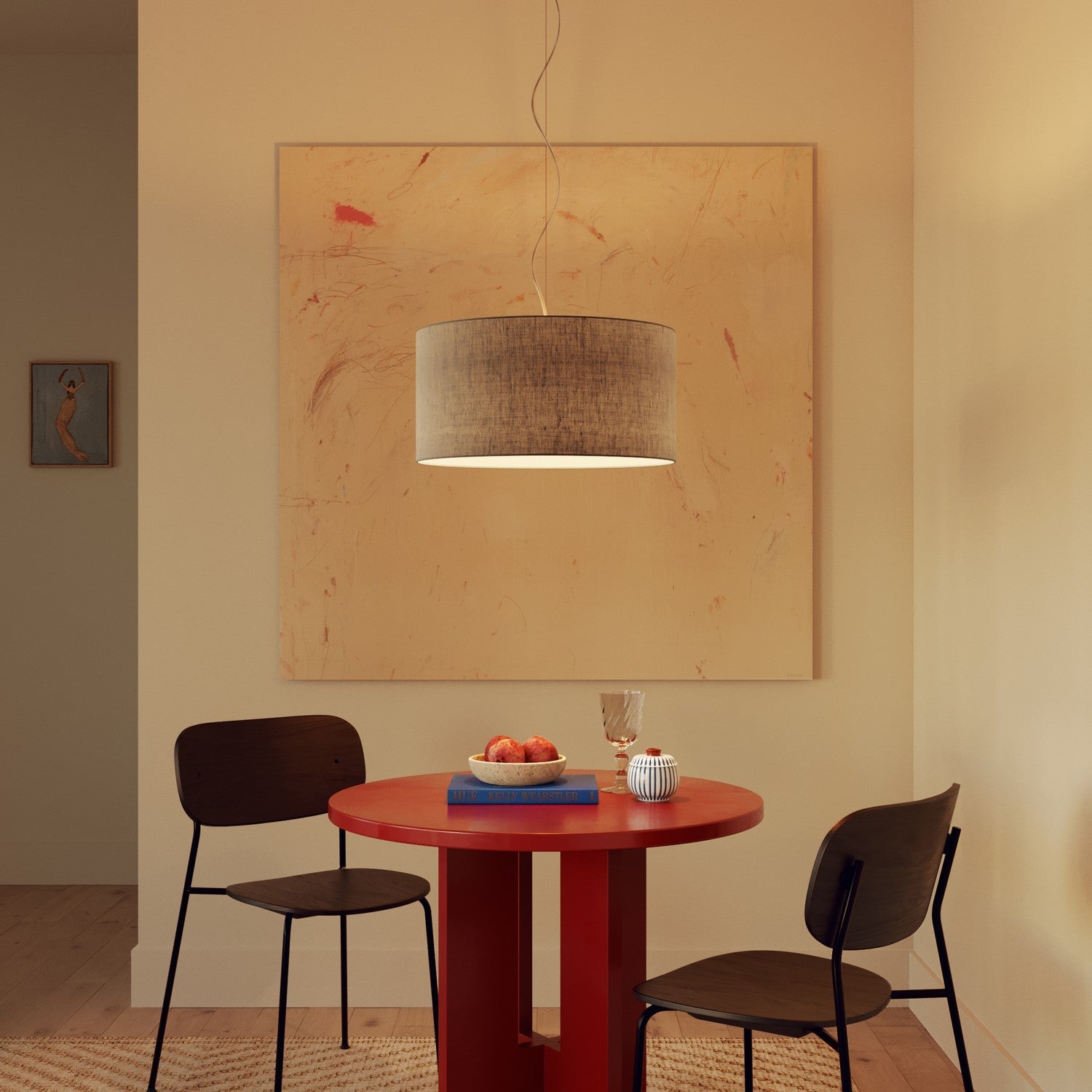 Lampada a sospensione con paralume in tessuto Cilindro Medium Camelot grigio chiaro - Made in Italy Si