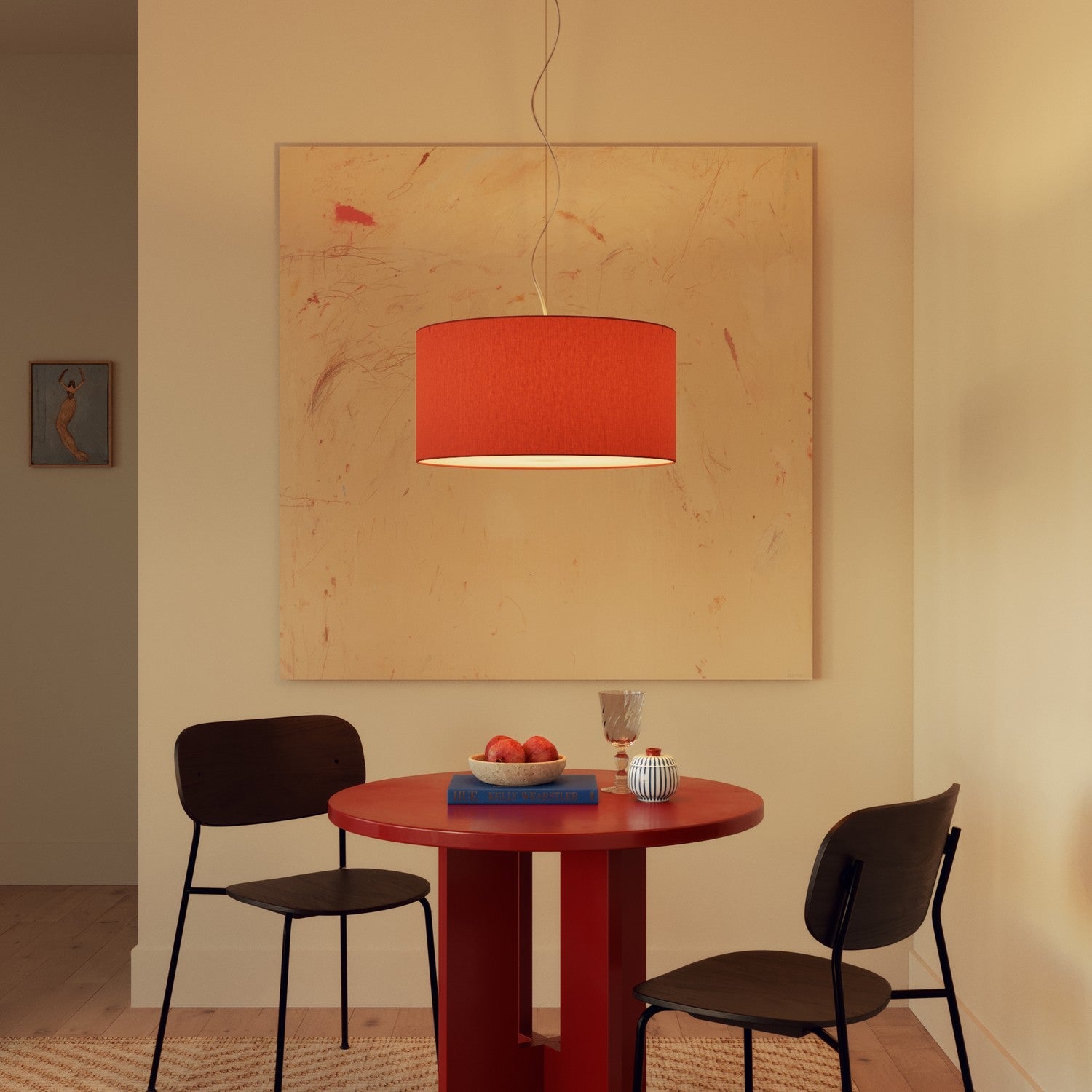 Lampada a sospensione con paralume in tessuto Cilindro Medium Cinette aragosta - Made in Italy No