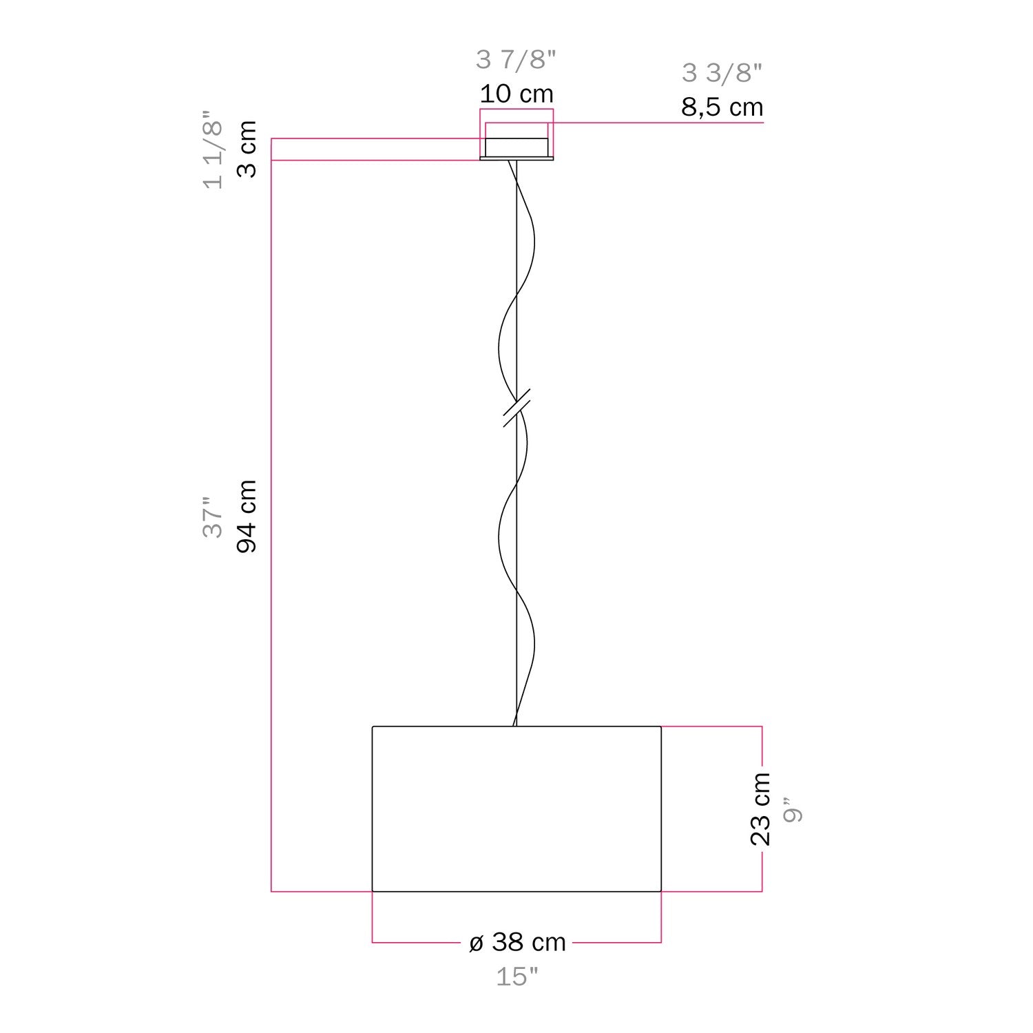 Lampada a sospensione con paralume in tessuto Cilindro Small - Made in Italy - Lana Grigio Chiaro No